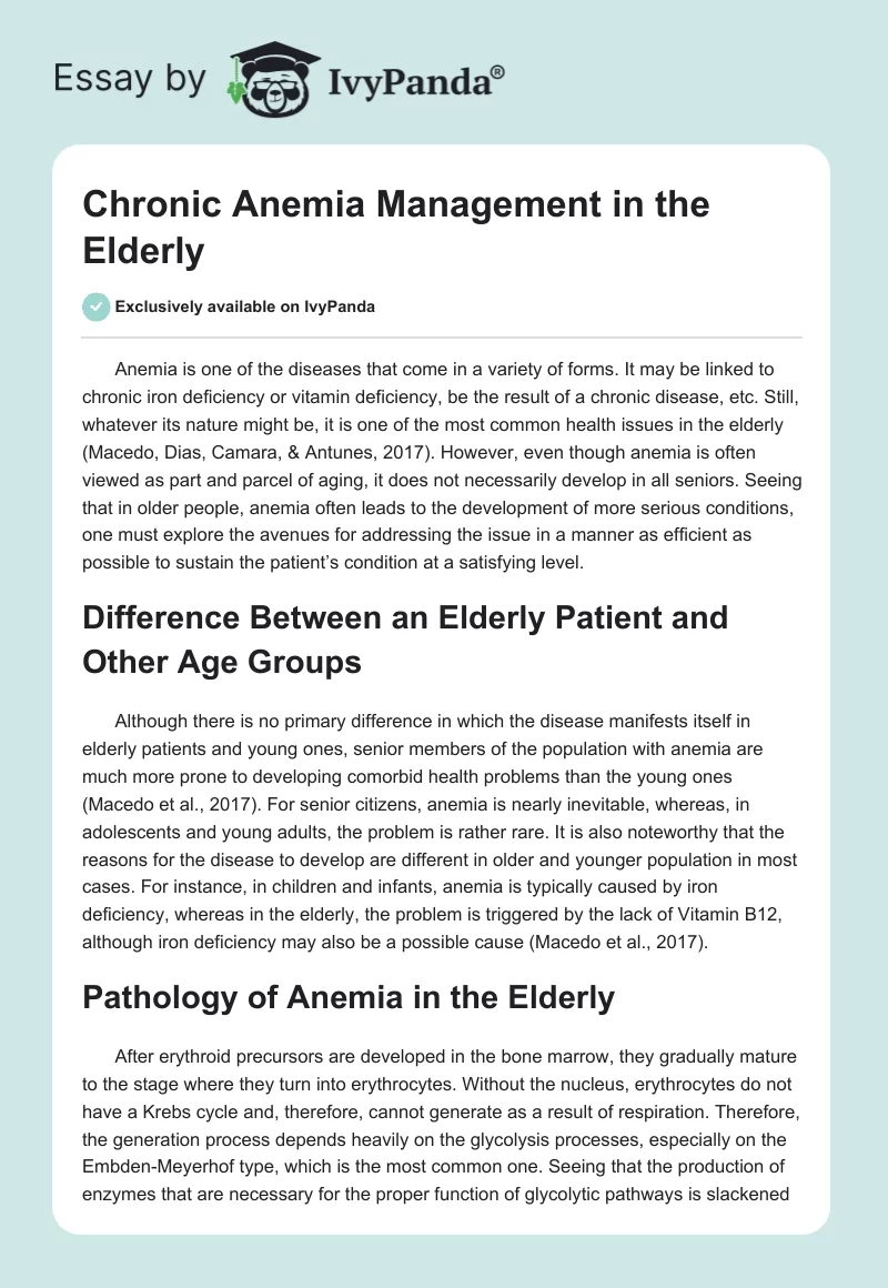 Chronic Anemia Management in the Elderly. Page 1