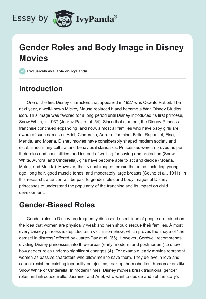 Gender Roles and Body Image in Disney Movies. Page 1