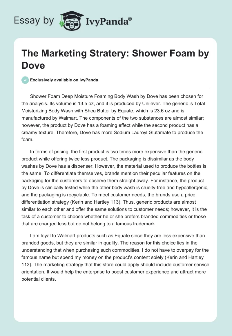 The Marketing Stratery: Shower Foam by Dove. Page 1