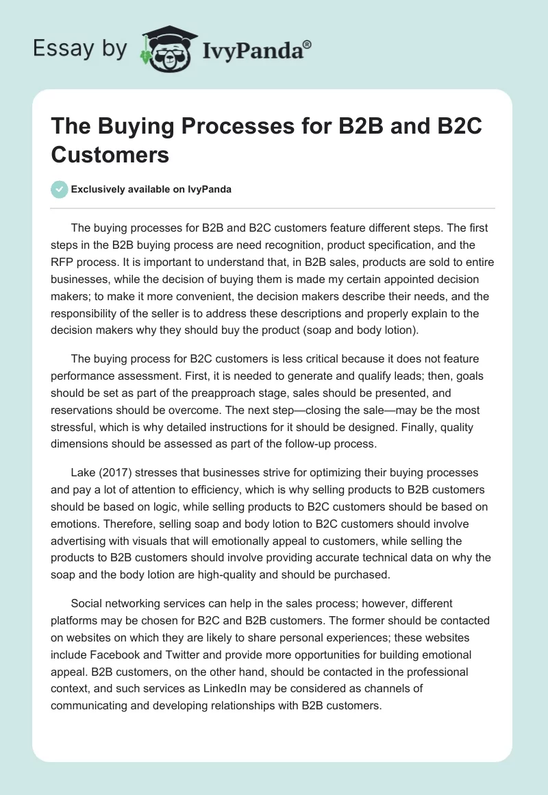 The Buying Processes for B2B and B2C Customers. Page 1