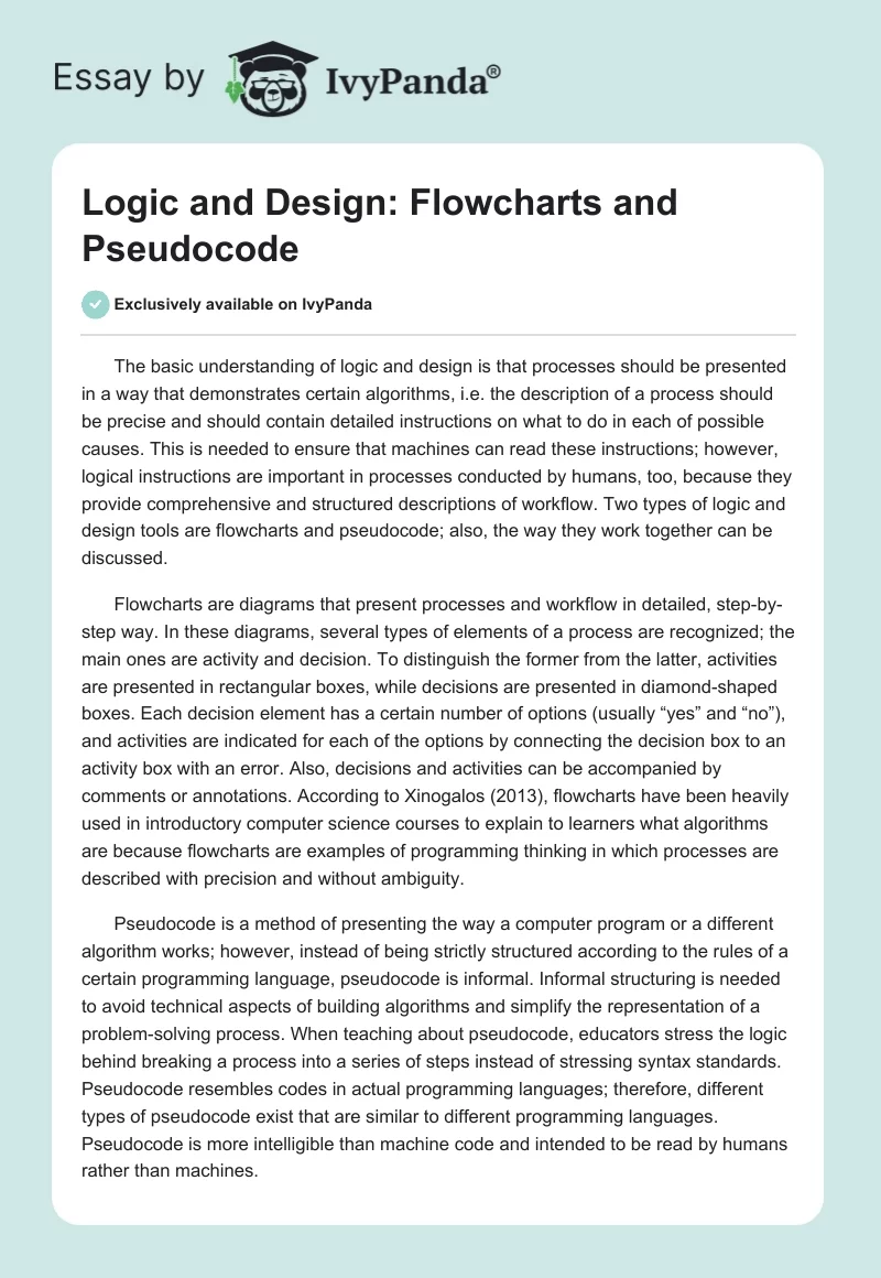 Logic and Design: Flowcharts and Pseudocode. Page 1