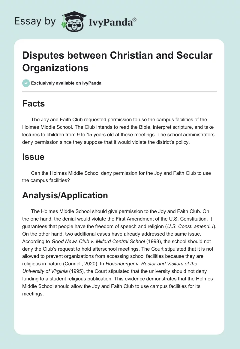Disputes Between Christian and Secular Organizations. Page 1