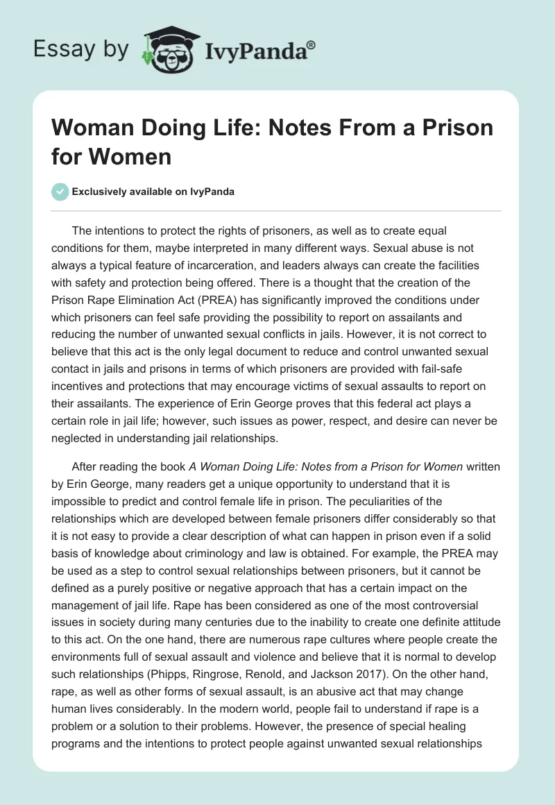 Woman Doing Life: Notes From a Prison for Women. Page 1