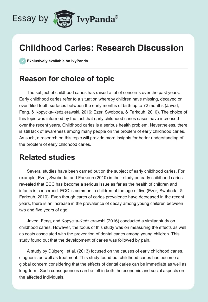 Childhood Caries: Research Discussion. Page 1
