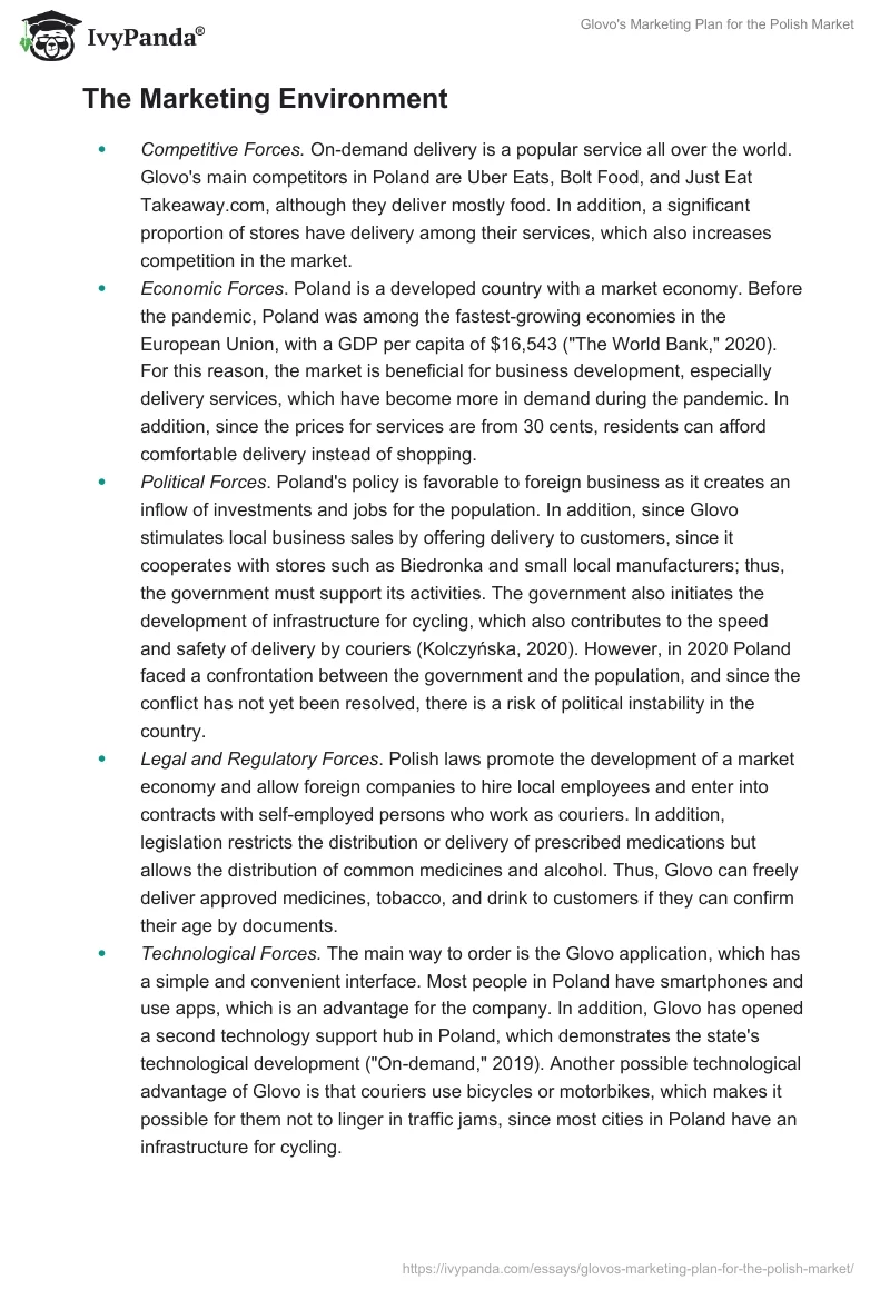 Glovo's Marketing Plan for the Polish Market. Page 2