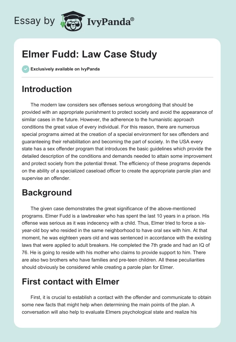 Elmer Fudd: Law Case Study. Page 1