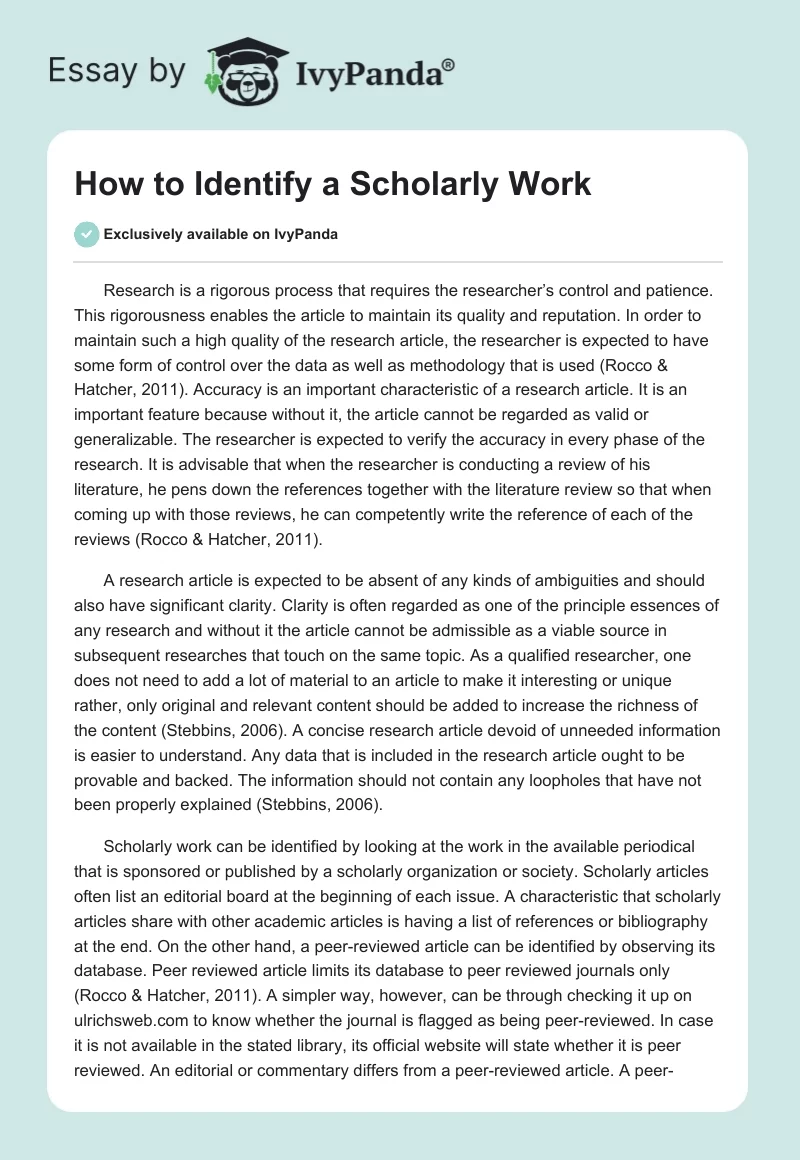 How to Identify a Scholarly Work. Page 1