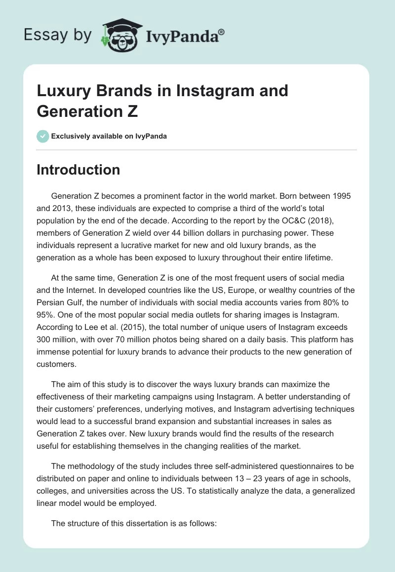 Luxury Brands in Instagram and Generation Z. Page 1