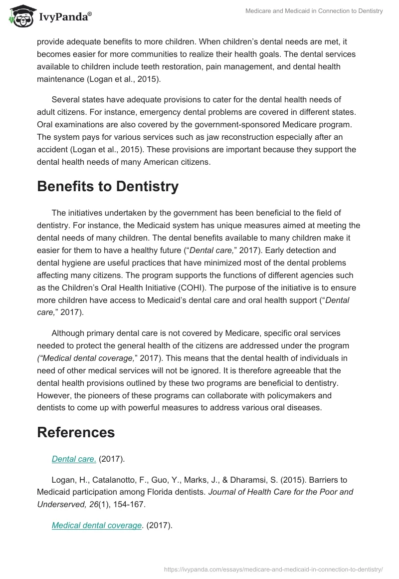 Medicare and Medicaid in Connection to Dentistry. Page 2