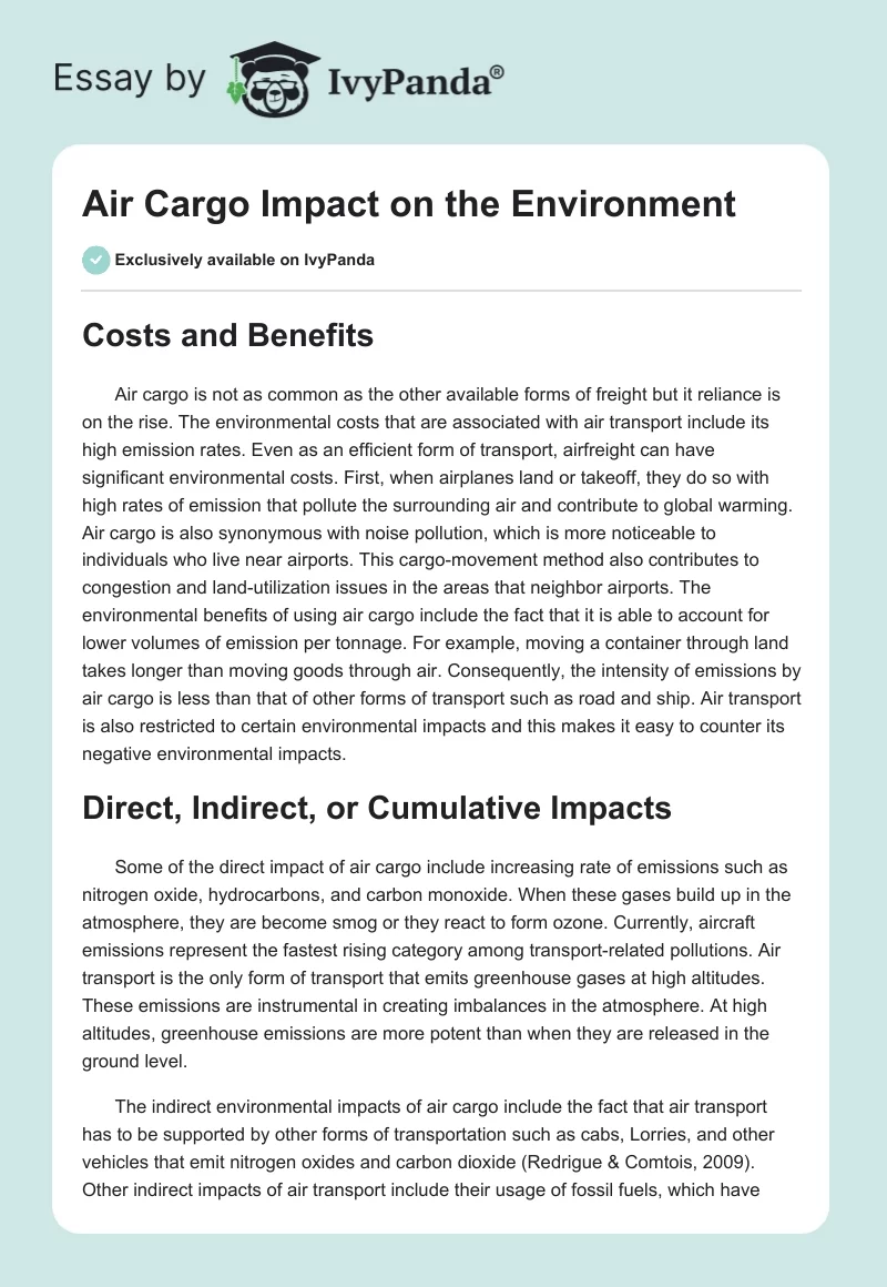 Air Cargo Impact on the Environment. Page 1