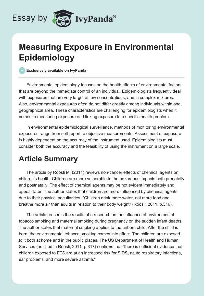 Measuring Exposure in Environmental Epidemiology. Page 1