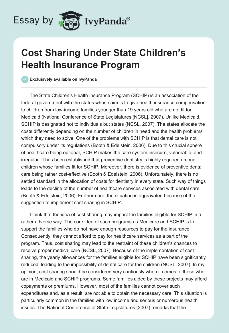 Cost Sharing Under State Children’s Health Insurance Program. Page 1