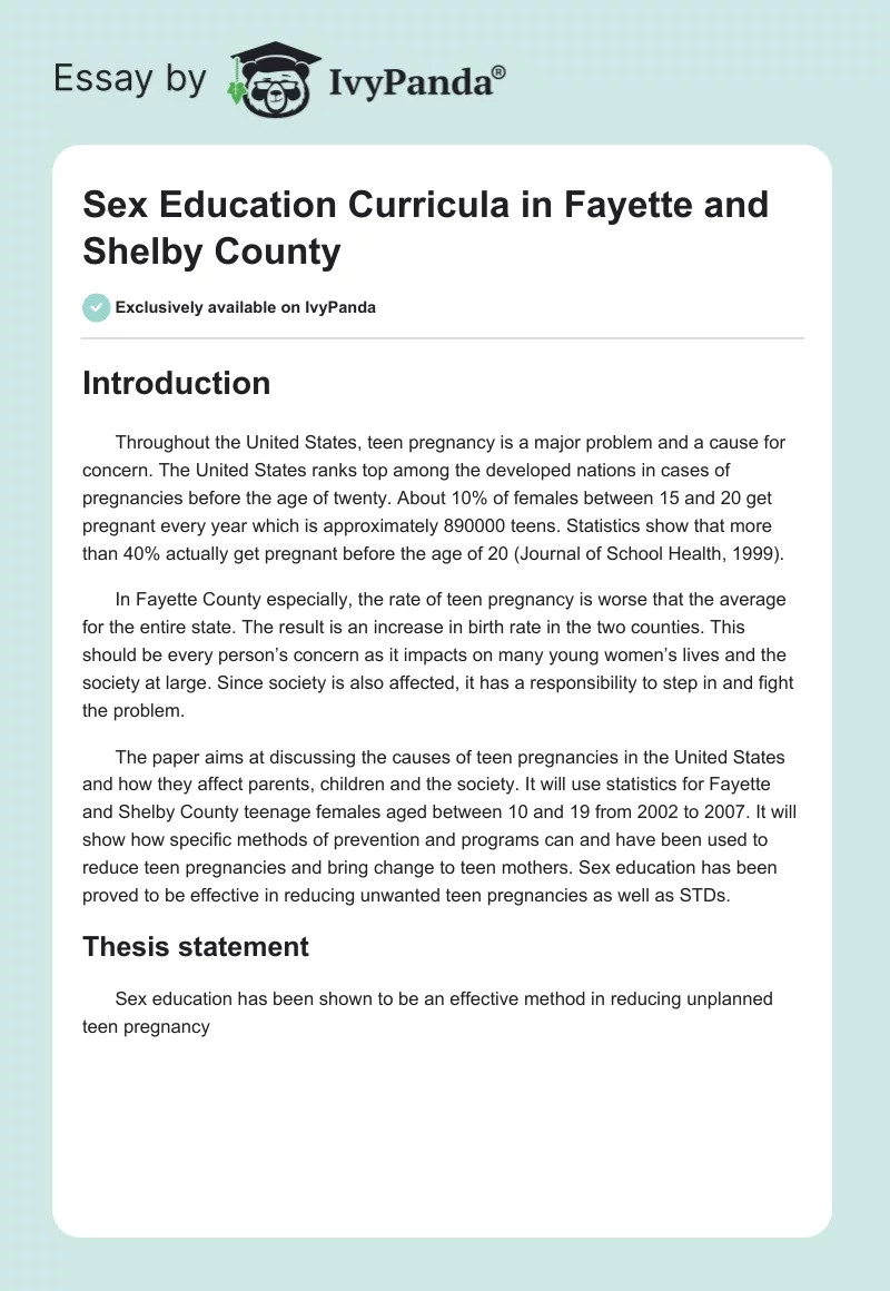 Sex Education Curricula in Fayette and Shelby County. Page 1