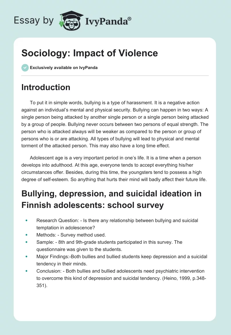 Sociology: Impact of Violence. Page 1