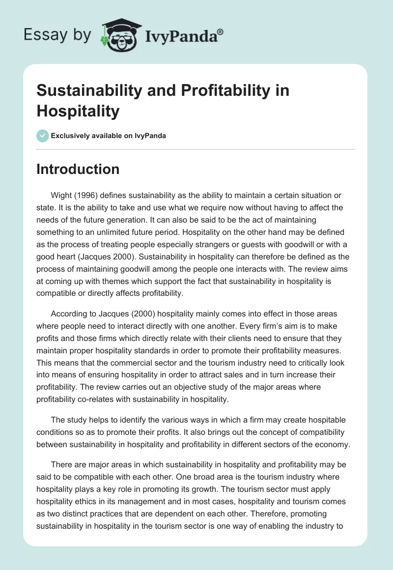 Sustainability and Profitability in Hospitality. Page 1