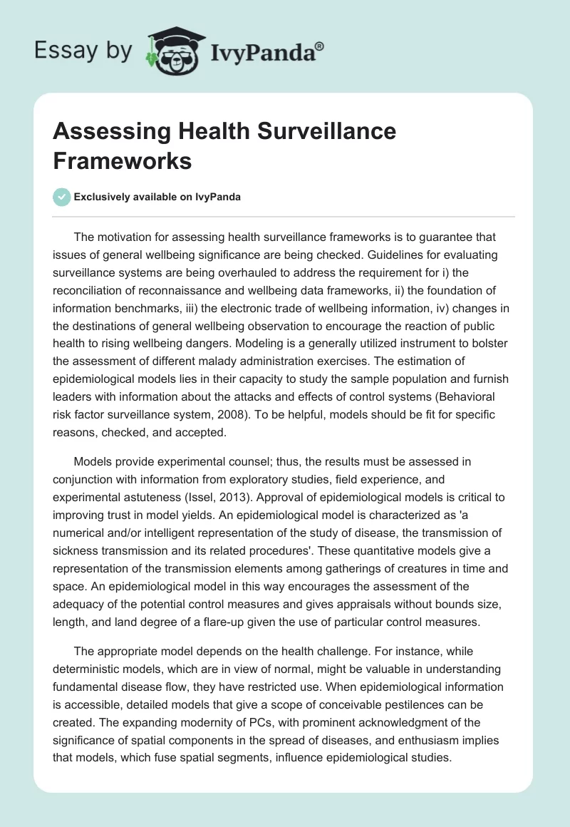 Assessing Health Surveillance Frameworks. Page 1