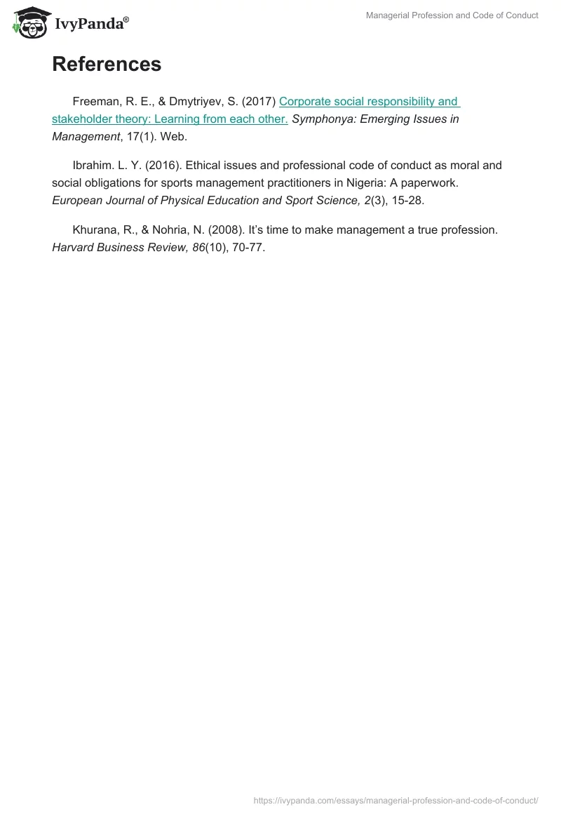 Managerial Profession and Code of Conduct. Page 2