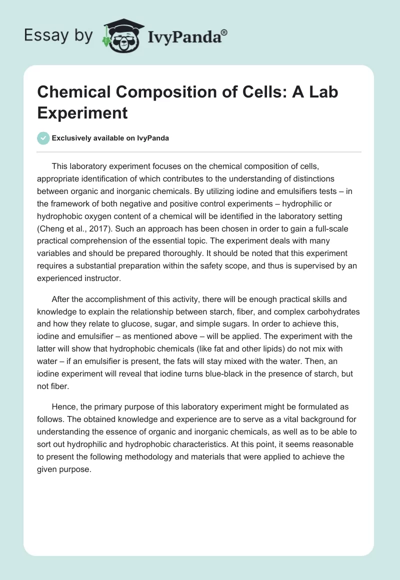 Chemical Composition of Cells: A Lab Experiment. Page 1
