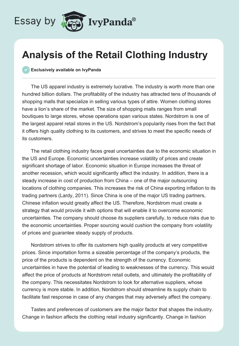 Analysis of the Retail Clothing Industry. Page 1
