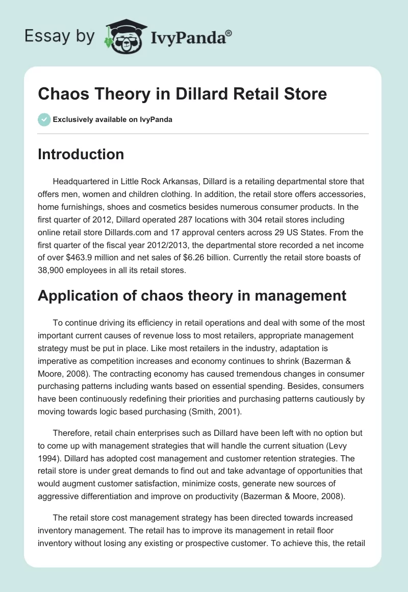 Chaos Theory in Dillard Retail Store. Page 1