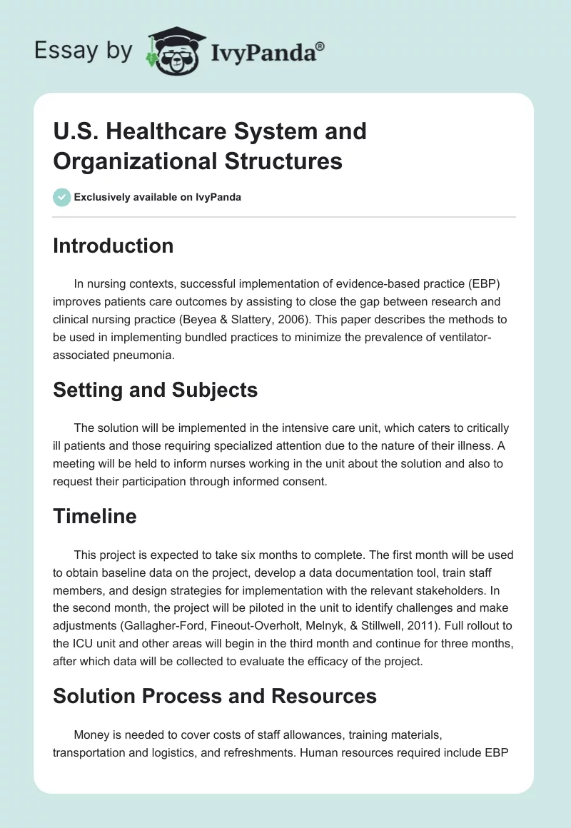 U.S. Healthcare System and Organizational Structures. Page 1