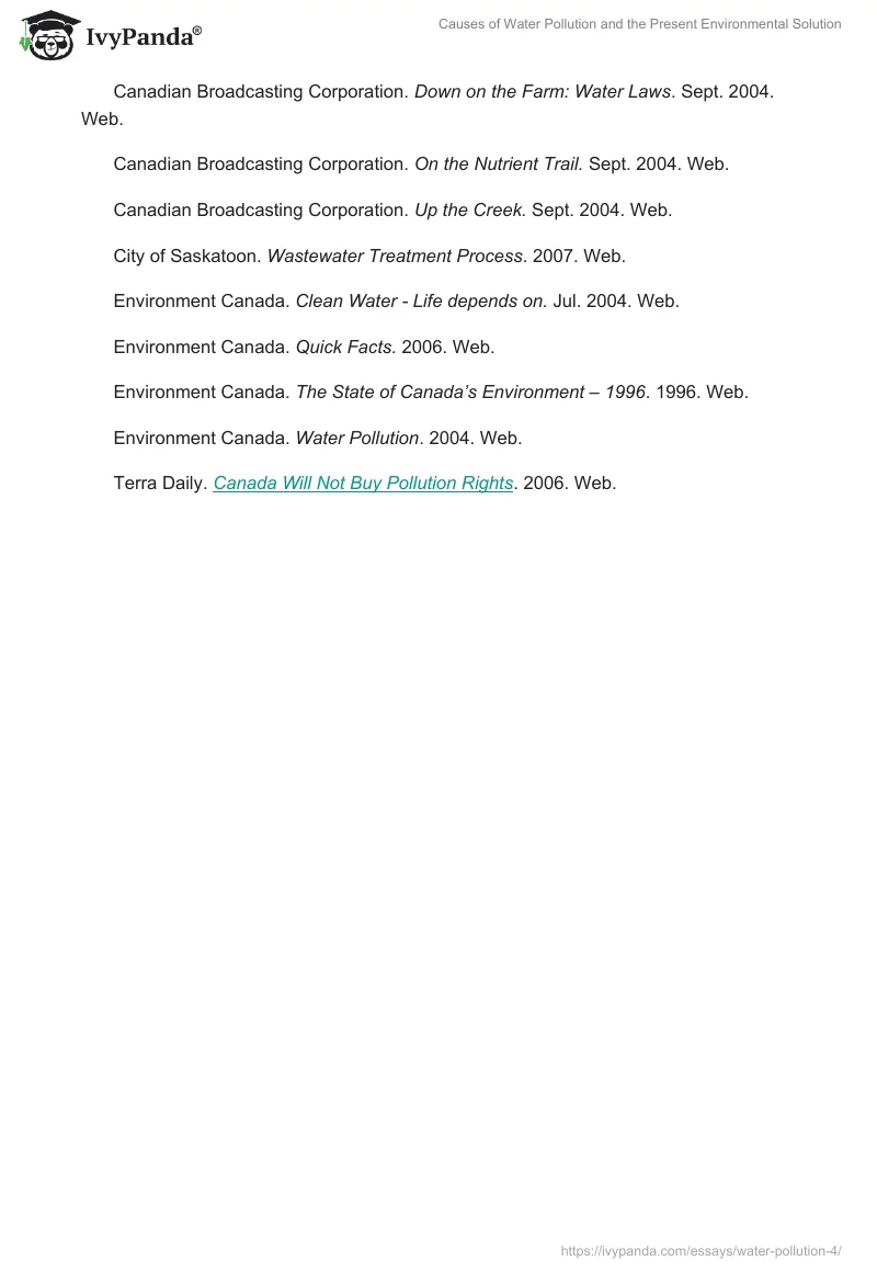 Causes of Water Pollution and the Present Environmental Solution. Page 5