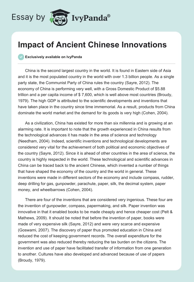 Impact of Ancient Chinese Innovations. Page 1