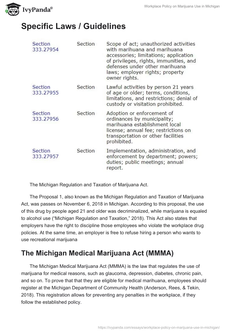 Workplace Policy on Marijuana Use in Michigan. Page 2