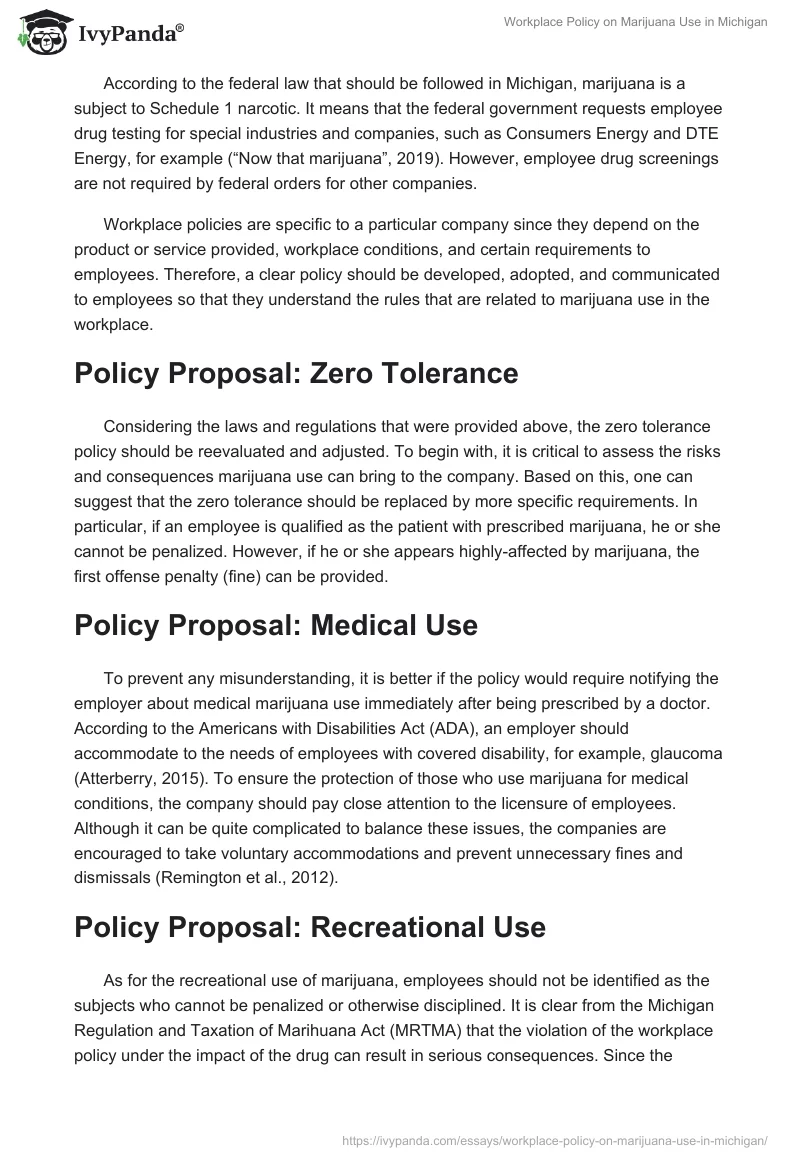 Workplace Policy on Marijuana Use in Michigan. Page 3