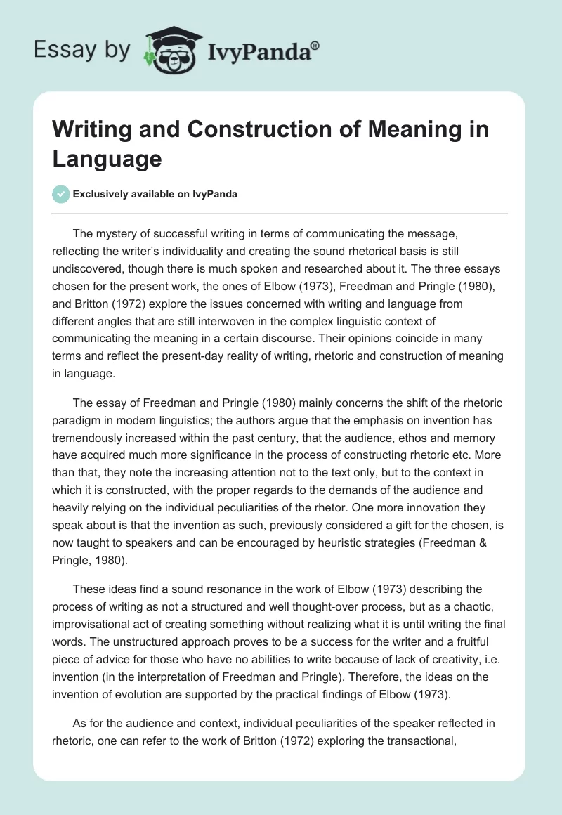 Writing and Construction of Meaning in Language. Page 1