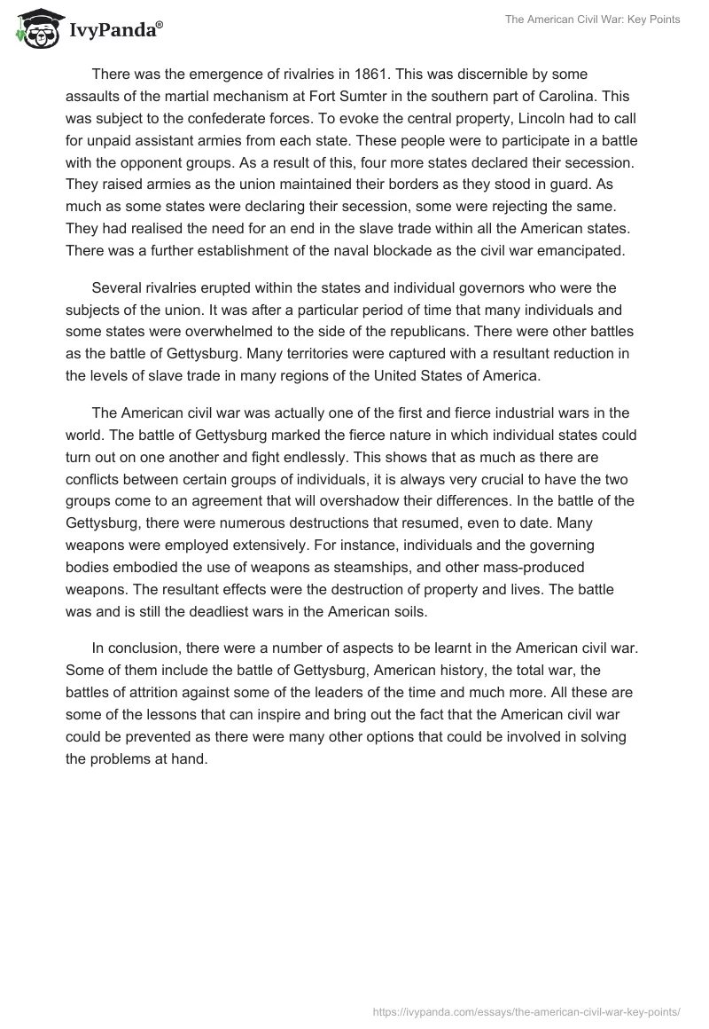 The American Civil War: Key Points. Page 2