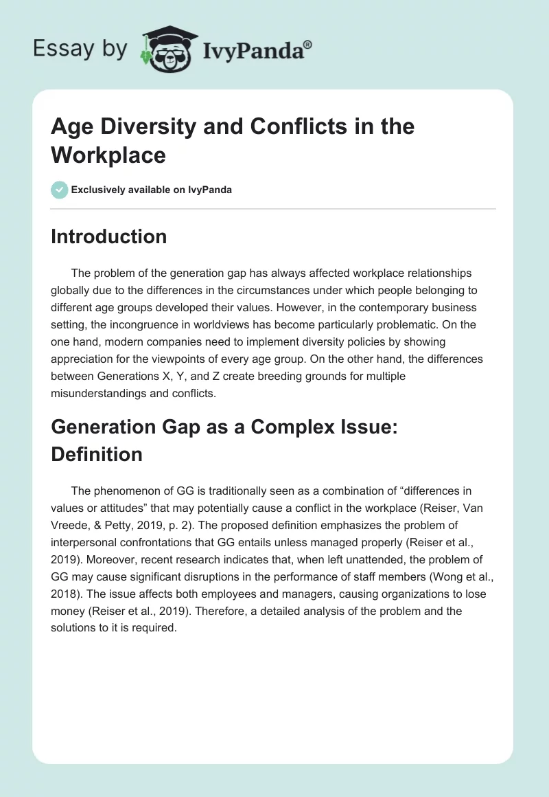 Age Diversity and Conflicts in the Workplace. Page 1