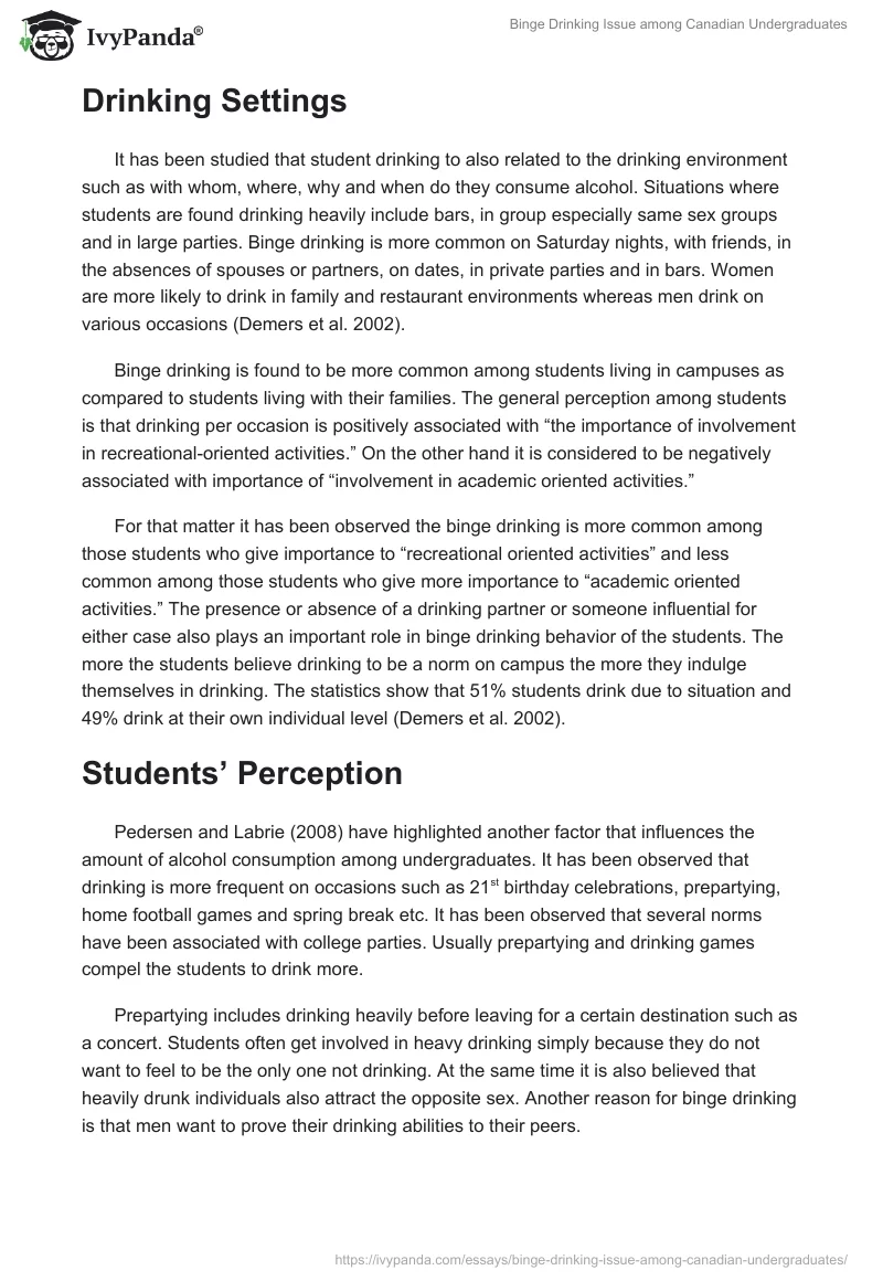 Binge Drinking Issue among Canadian Undergraduates. Page 2