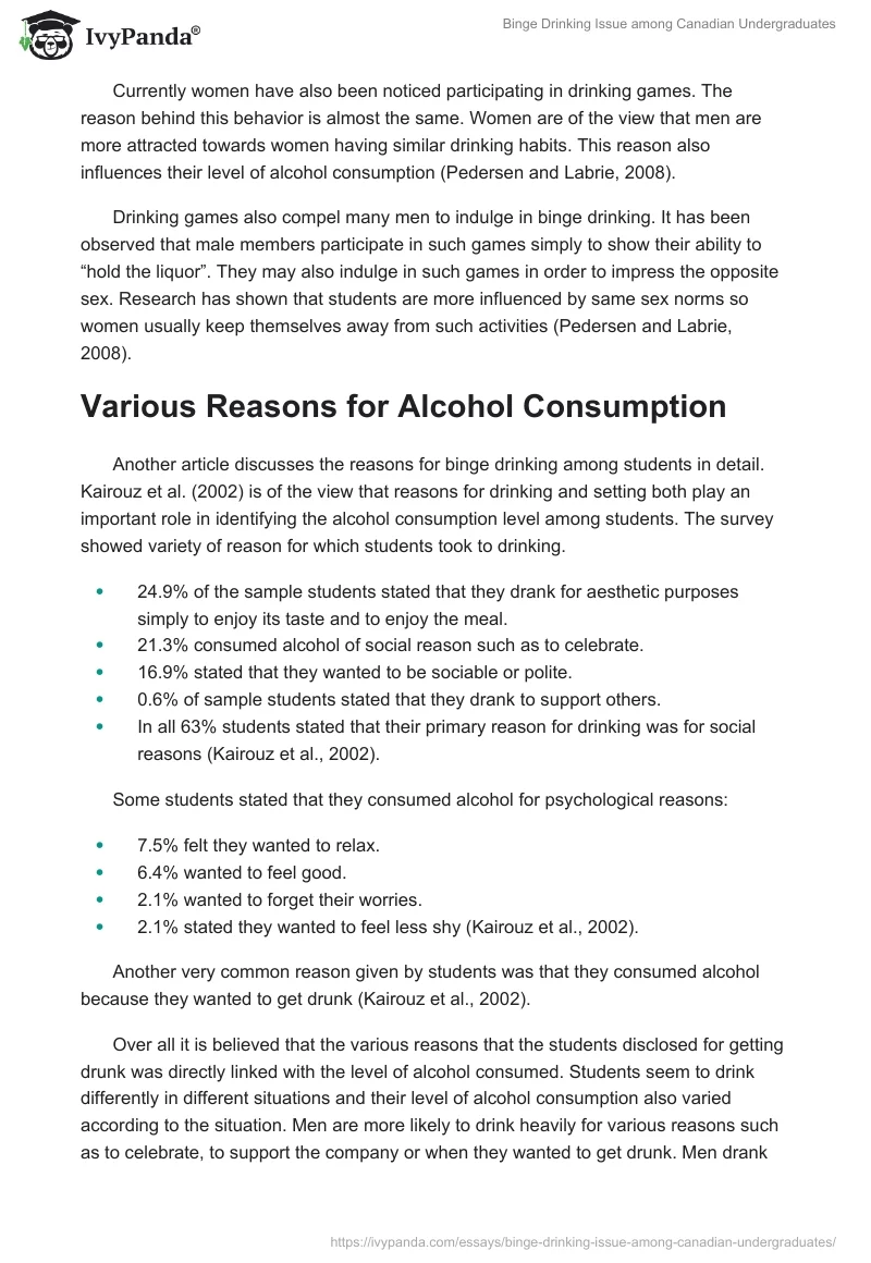 Binge Drinking Issue among Canadian Undergraduates. Page 3