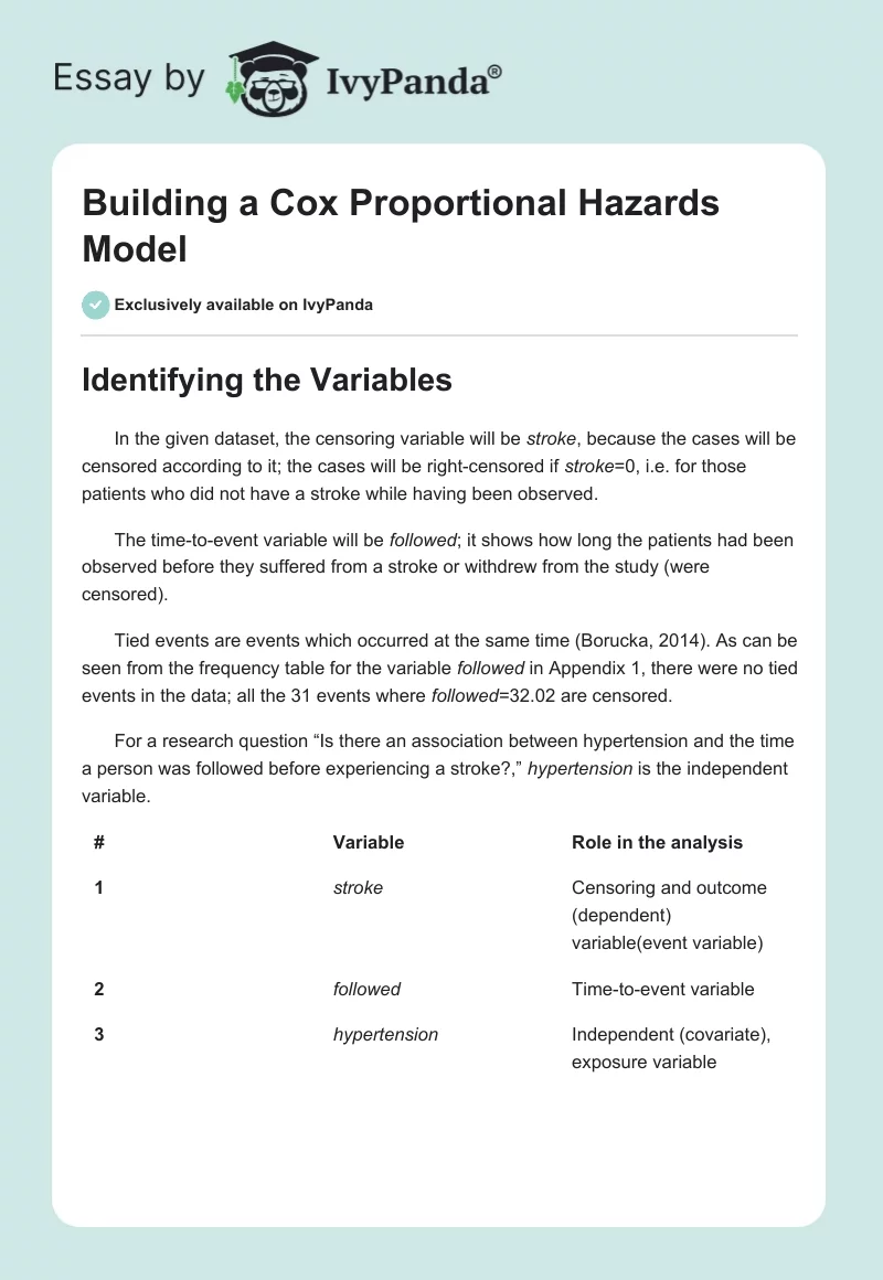 Building a Cox Proportional Hazards Model. Page 1