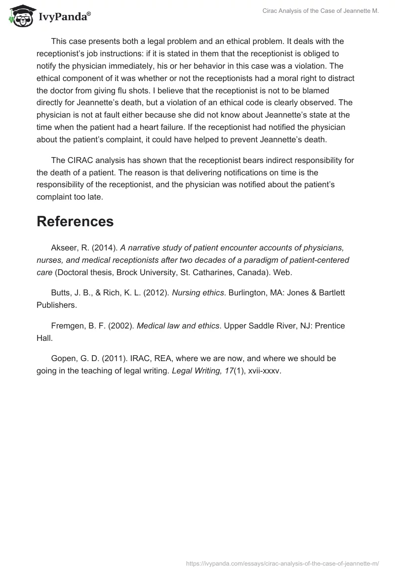 Cirac Analysis of the Case of Jeannette M.. Page 2
