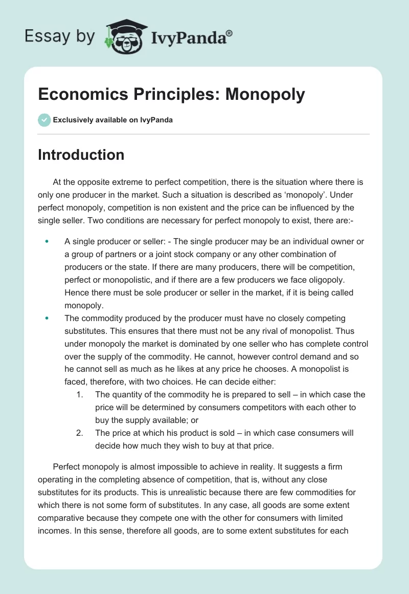 Economics Principles: Monopoly. Page 1