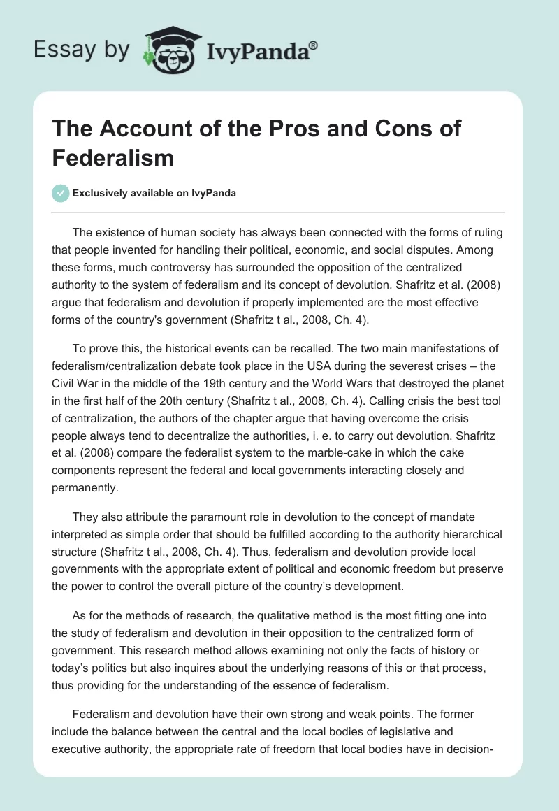 The Account of the Pros and Cons of Federalism. Page 1