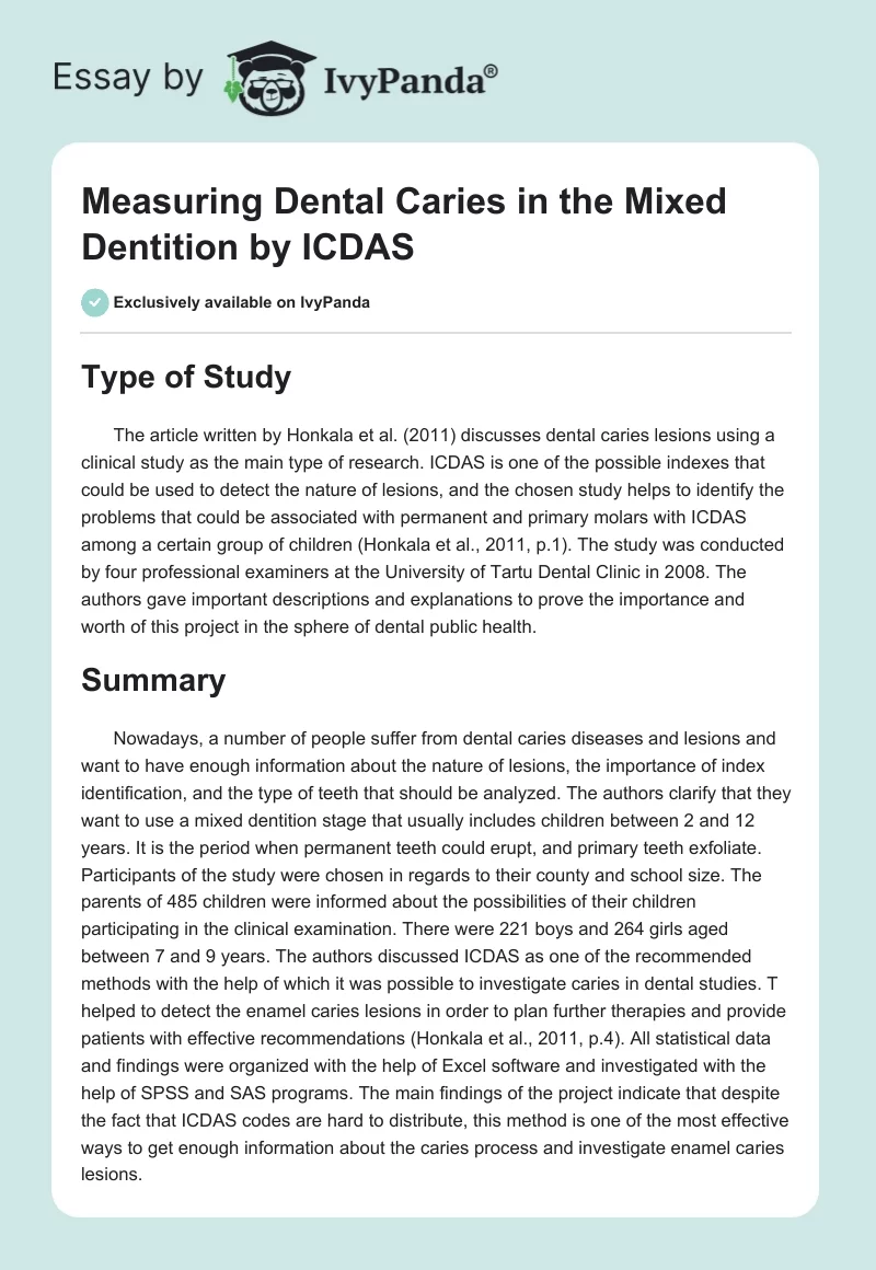 Measuring Dental Caries in the Mixed Dentition by ICDAS. Page 1