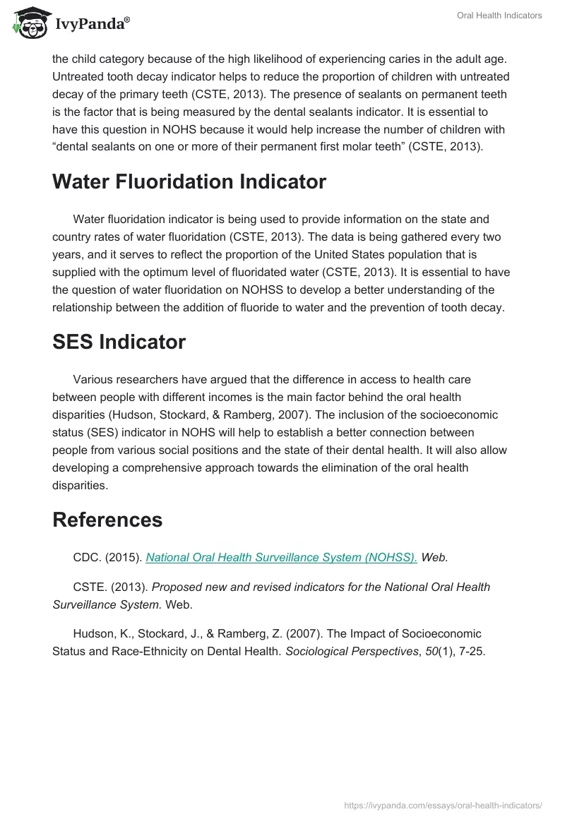 Oral Health Indicators. Page 2