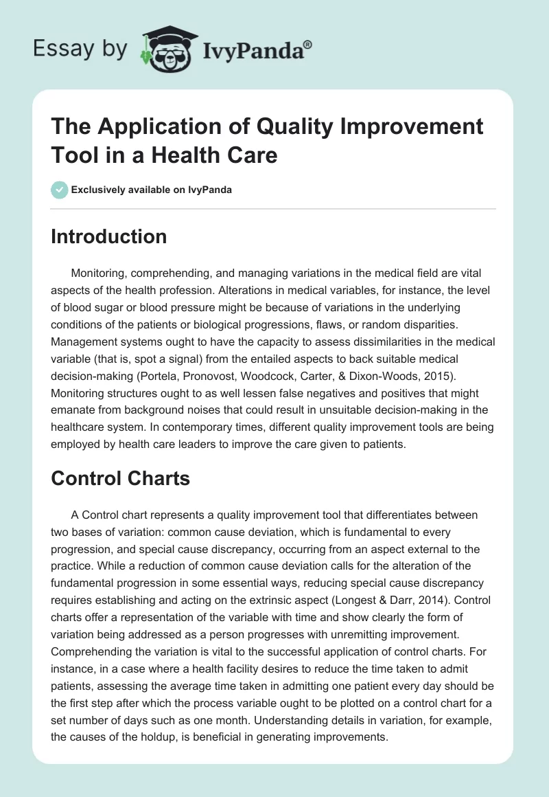 The Application of Quality Improvement Tool in a Health Care. Page 1