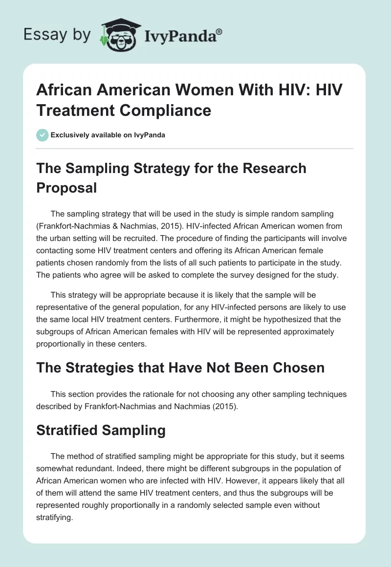 African American Women With HIV: HIV Treatment Compliance. Page 1