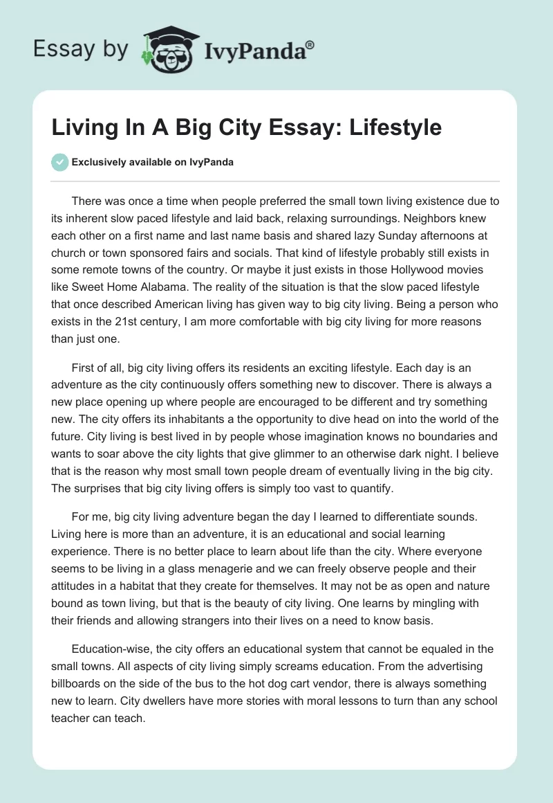 Living In A Big City Essay: Lifestyle. Page 1