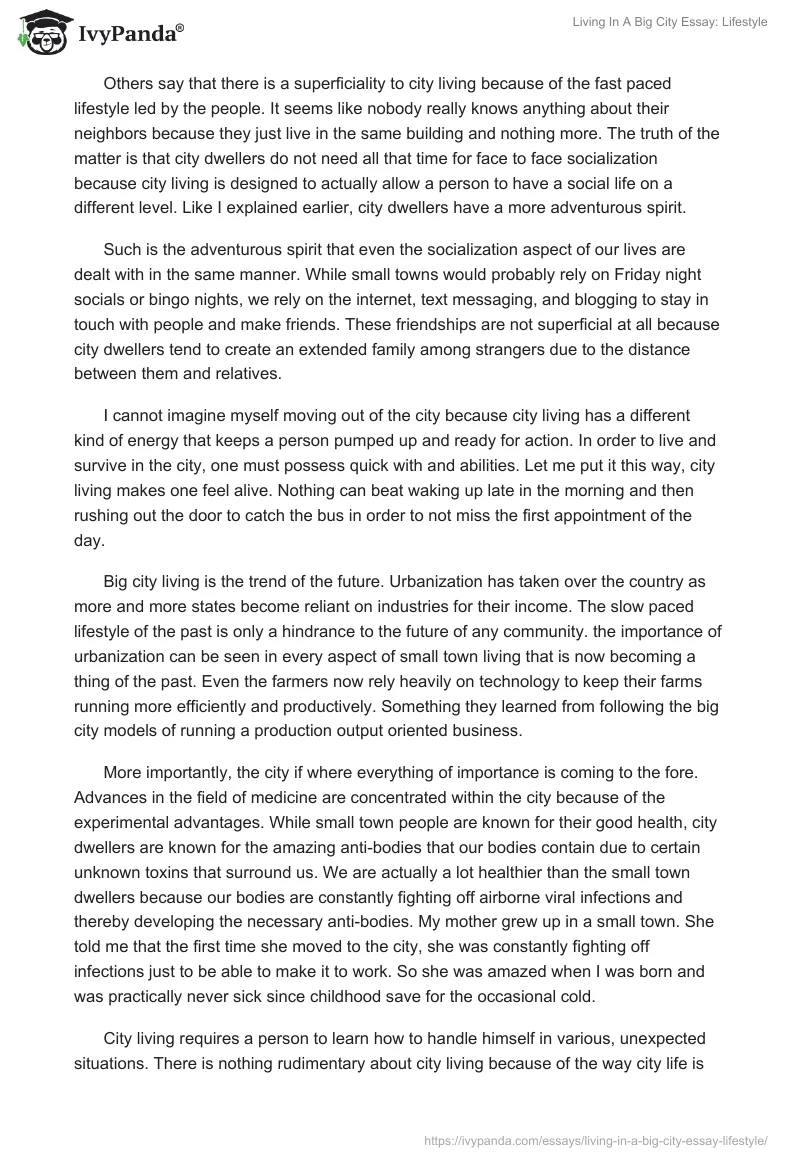 Living In A Big City Essay: Lifestyle. Page 2