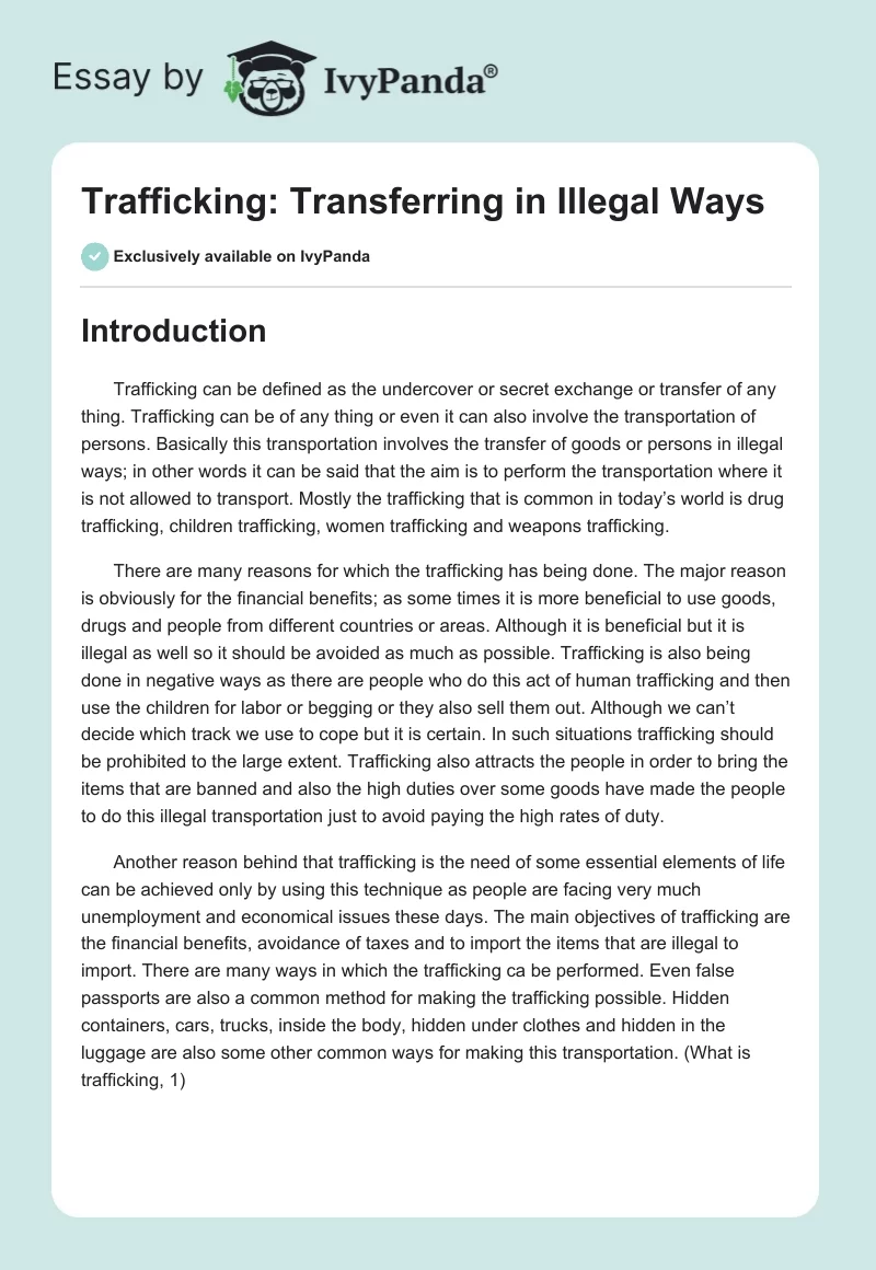 Trafficking: Transferring in Illegal Ways. Page 1