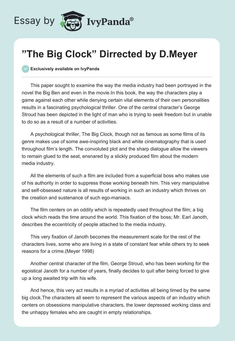 ”The Big Clock” Dirrected by D.Meyer. Page 1