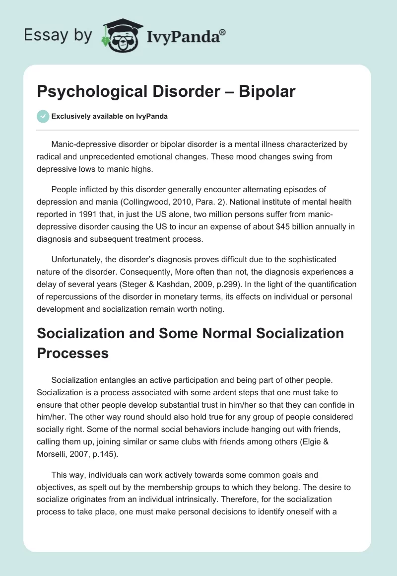 Psychological Disorder – Bipolar. Page 1