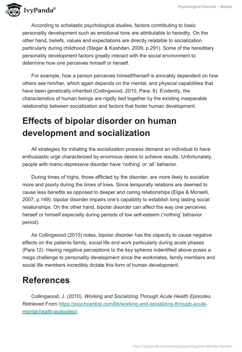 Psychological Disorder – Bipolar. Page 3