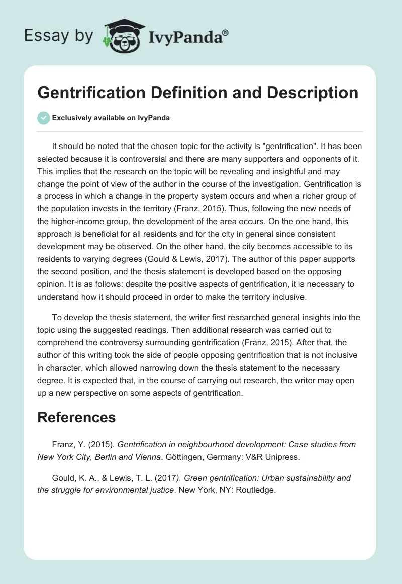 Gentrification Definition and Description. Page 1
