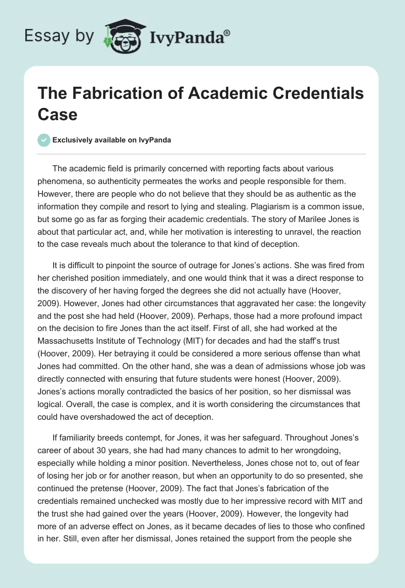 The Fabrication of Academic Credentials Case. Page 1